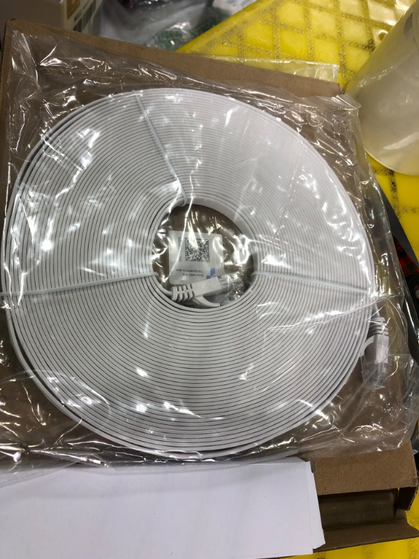 Photo 1 of Cat 6 Ethernet Cable 100 Ft, Outdoor&Indoor, 10Gbps Support Cat7 Network, Slim long Flat Internet LAN Patch Cord, Cat6 Solid High Speed weatherproof Cable for Router, Modem, PS4/5, Xbox, Gaming, White 100ft White