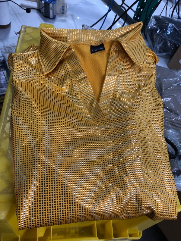 Photo 1 of 70s Dress Women Shiny Disco Costume Halloween Bell Sleeve Groovy Hippie Dress with Headband Yellow XL X-Large Yellow