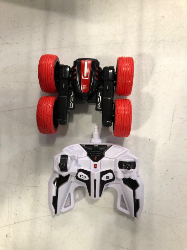Photo 1 of BEZGAR Remote Control Car - Double Sided Mini RC Stunt Car, 360° Flips Rotating RC Cars with LED Lights, 2.4Ghz Indoor/Outdoor All Terrain Rechargeable Electric Toy Cars Gifts for Boys Kids and Adults Red-black 1:30 Scale