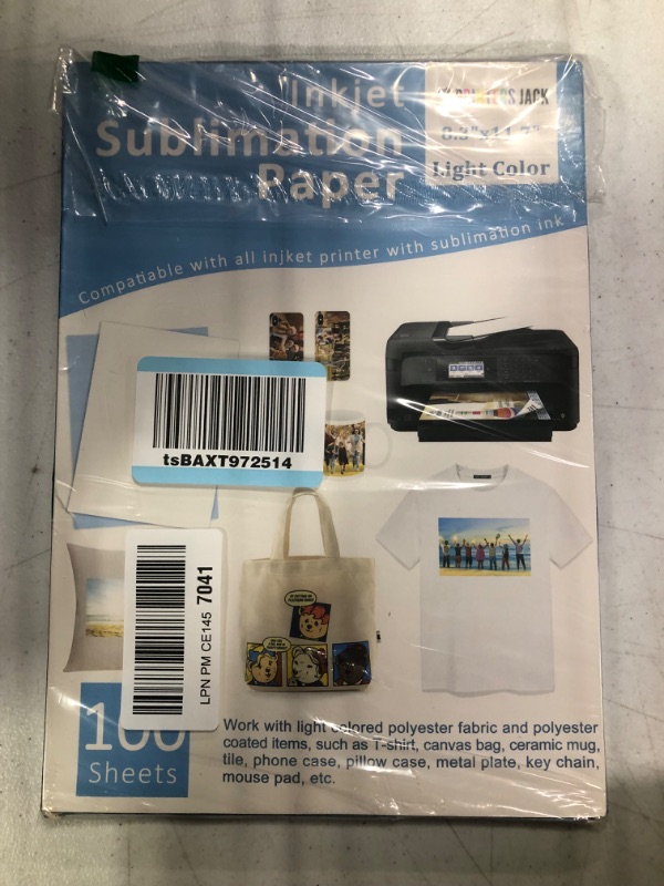 Photo 1 of Printers Jack Sublimation Paper - Heat Transfer Paper 100 Sheets 8.3" x 11.7" for Any Epson HP Canon Sawgrass Inkjet Printer with Sublimation Ink for T shirt Mugs DIY A4 105g