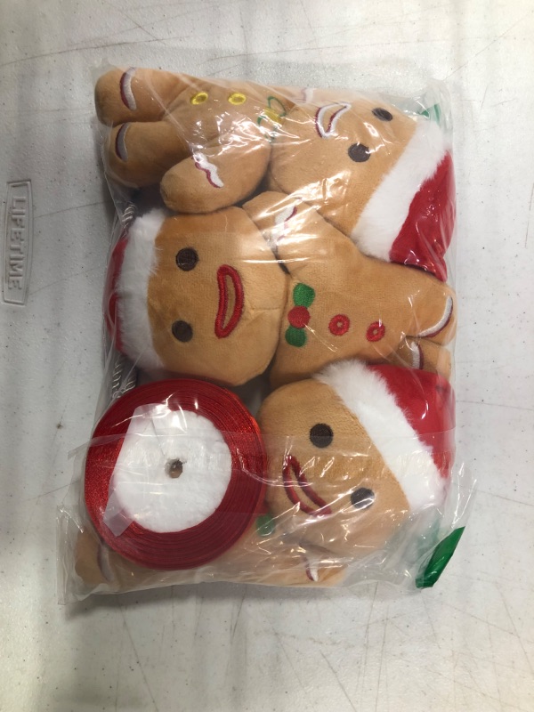 Photo 1 of 4 Pcs 8 Inch Christmas Plush Stuffed Animal Doll Set with Handbag and Ribbon Christmas Cute Plush Toy Soft Gift Suitable for Xmas Birthday Party(Gingerbread)