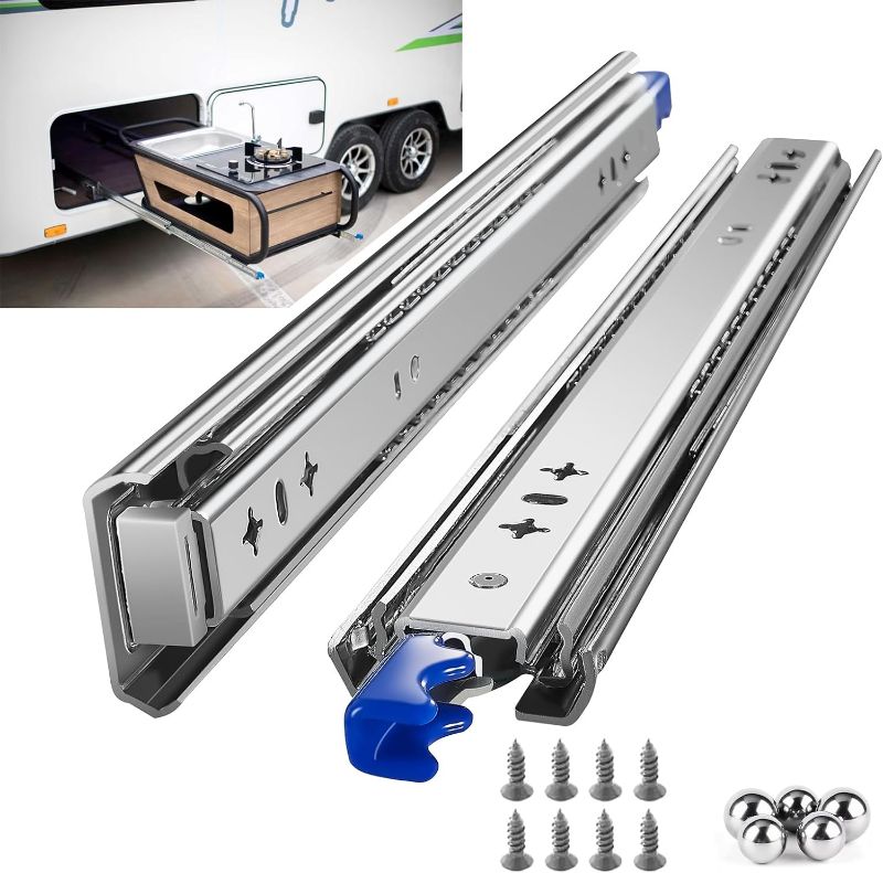 Photo 1 of 1 Pair Heavy Duty Drawer Slides with Lock 18 20 22 24 26 28 30 32 34 36 38 40 Inch 250 lb Load Capacity Side Mount Full Extension Ball Bearing Rail