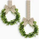 Photo 1 of 2 Pieces Faux Kitchen Cabinet Wreaths Boxwood Wreaths with Ribbon Artificial Green Leaves Wreaths Decorative Hanging Wreaths for Cabinet Wall Window Front Door Decors (Black and Red, Fabric) Black and Red Fabric