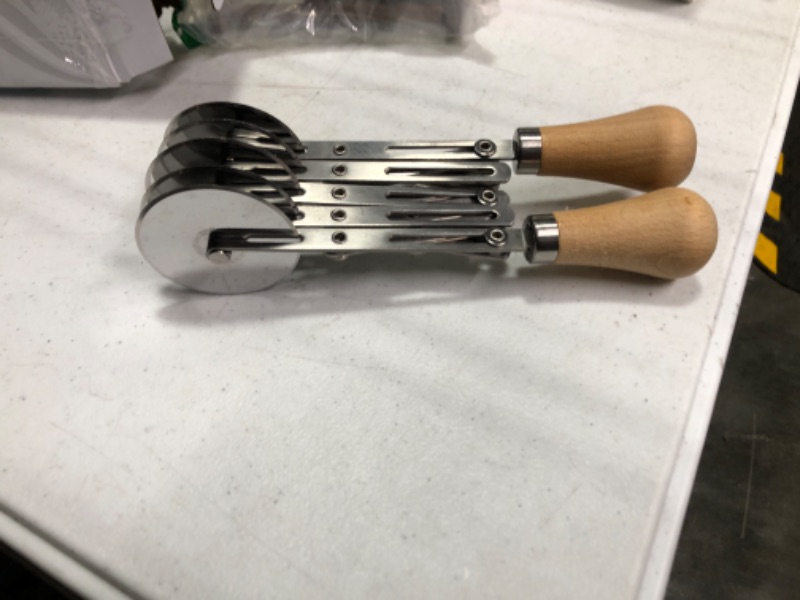 Photo 1 of Juome 5 Wheel Pastry Cutter with Wooden Handle, Multi-Round Wheel Pasta Dough Cutter Roller Pizza Slicer Accordion Pastry Knife Divider Tool