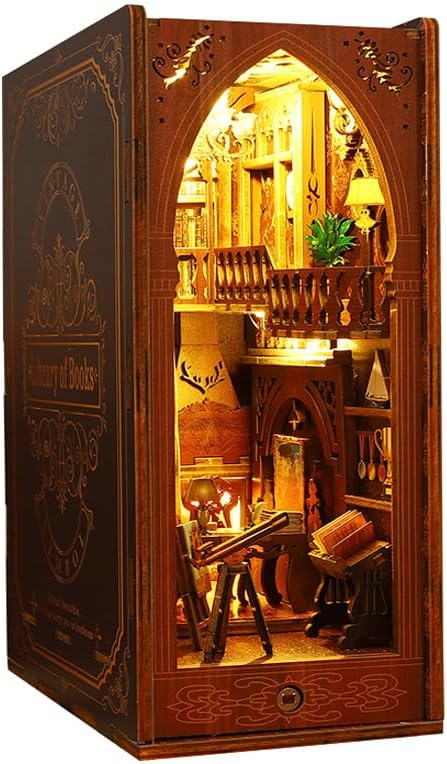 Photo 1 of DIY Book Nook Kit, Bookshelf Insert Decor Alley 3D Wooden Puzzles with LED Lights & Motion Sensor, Miniature Dollhouse Kits Bookends Craft Kits for Adults Teens - Library