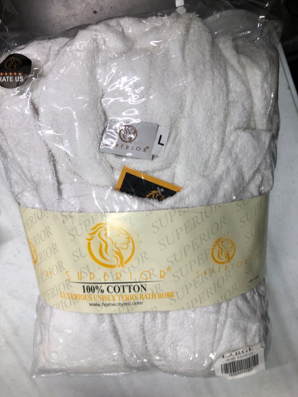 Photo 1 of SUPERIOR Cotton Unisex Terry Robe, Soft And Absorbent Robes For Men And Women, Bathroom Accessories White Large