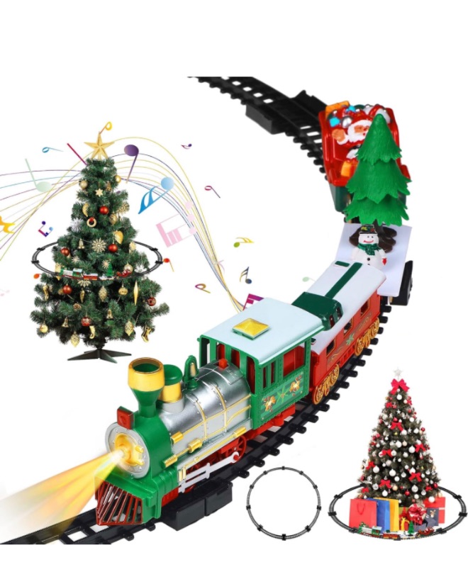 Photo 1 of Christmas Electric Train Set Around The Christmas Tree, Train Toy Set with Track Locomotive Santa Claus Snowman Xmas Tree Music and Lights Christmas New Year Gifts for Boys Girls (Cute Style)