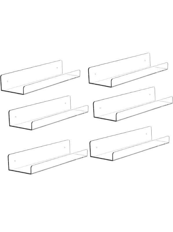 Photo 1 of 15" Acrylic Floating Wall Ledge Shelf,Floating Book Shelves for Kids Room,Clear Bathroom Shelves,Great for Living Room, Office, Bedroom, Bathroom, Kitchen,Set of 6