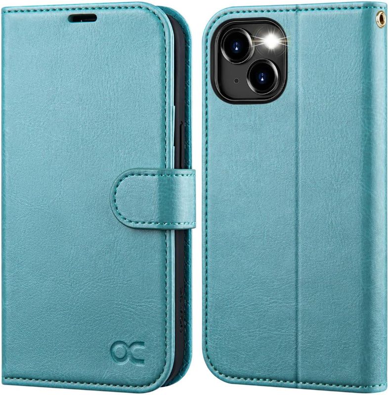 Photo 1 of OCASE Compatible with iPhone 15 Wallet Case, PU Leather Flip Folio Case with Card Holders RFID Blocking Kickstand [Shockproof TPU Inner Shell] Phone Cover 6.1 Inch 2023, Mint Green
