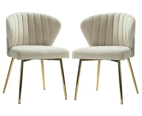 Photo 1 of +JAYDEN CREATION
Milia Golden Legs Tan Tufted Dining Side Chair (Set of 2)