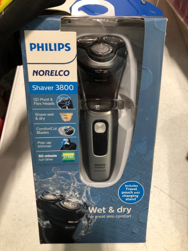 Photo 2 of Philips Norelco Shaver 3800, Rechargeable Wet & Dry Shaver with Pop-up Trimmer, Charging Stand and Storage Pouch, Space Gray, S3311/85