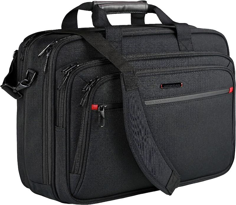 Photo 1 of VANKEAN Laptop Briefcase for Men Women, Fits Up to 17.3 Inch Laptop Expandable Premium Laptop Shoulder Bag Water-Repellent Messenger Bag Computer Bag for Travel/Business-Black