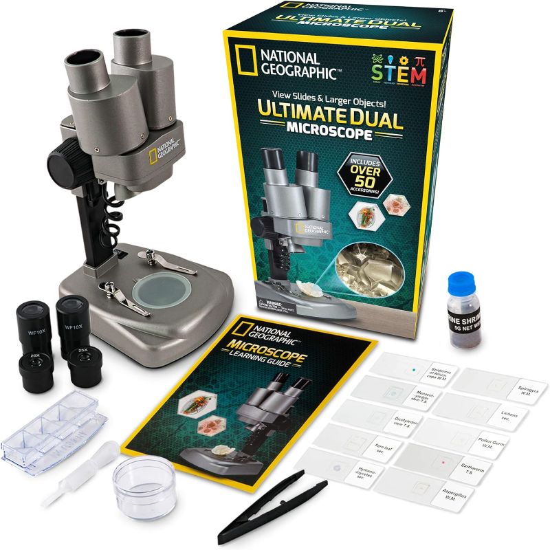 Photo 1 of NATIONAL GEOGRAPHIC Dual LED Kids Microscope - 50+ pc Science Kit with 10 Prepared Slides & 10 DIY Blank Slides, Biology Experiment Activity, Microscope Kit for Kids 8-12