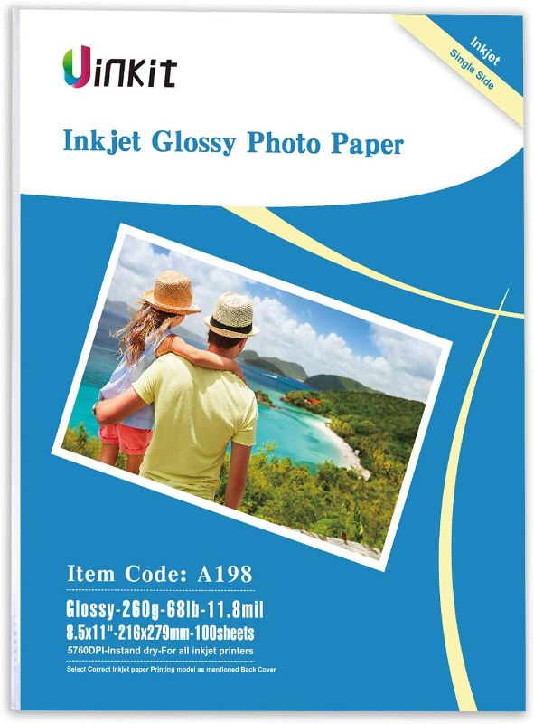 Photo 1 of Uinkit 100 Sheets Heavyweight Thick Glossy Photo Paper 8.5x11 Inkjet 68lb 260Gsm DIY Greeting Card Placemat Craft Project Signage Christmas Poster 11.8Mil for Inkjet printer