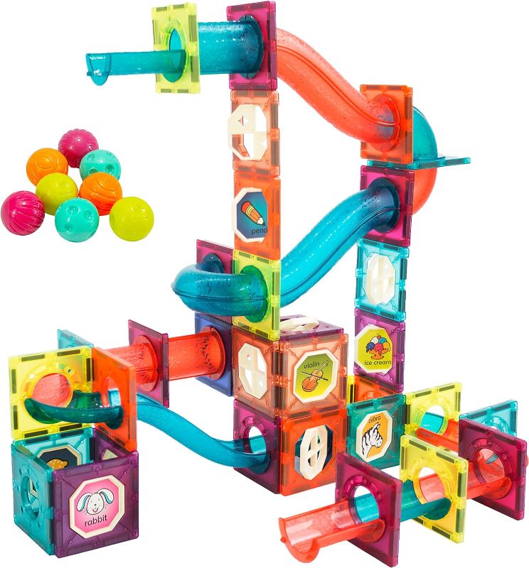 Photo 1 of Magnetic Building Blocks STEM Educational Toys for Kids Ages 4-12, Ball Track and 3D Stacking Construction Set
(MISSING RATTLE BALLS)