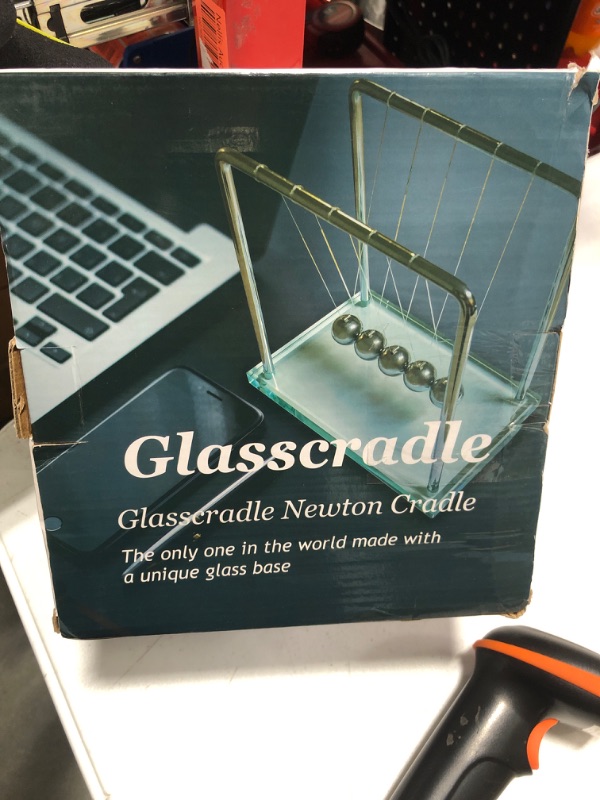 Photo 1 of GiftedKids Glasscradle Newtons Cradle Made of Glass | Desk Gadgets | Kinetic Toy | Desk Toys