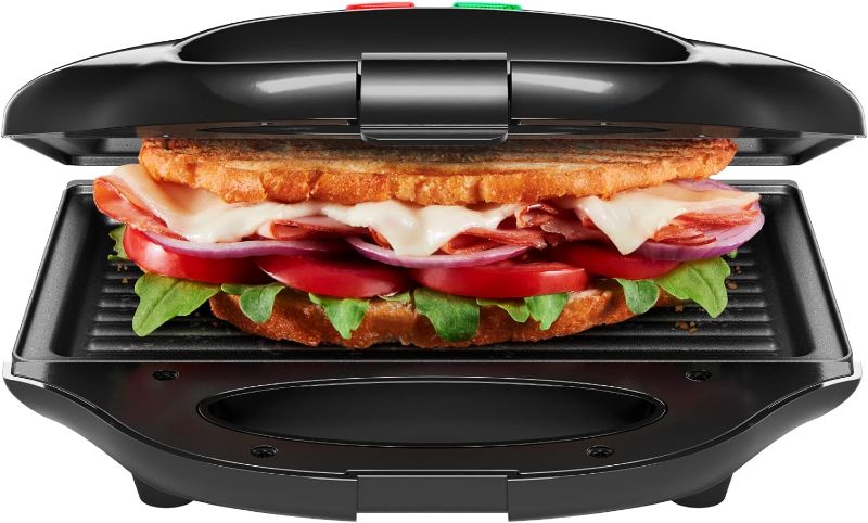 Photo 1 of Chefman Portable Compact Grill, Dual Use Panini Press, Sandwich Maker, Electric Grill Griddle, Nonstick, Electric Indoor Grill, Countertop Panini Maker with Cord Storage, Locking Lid, Indicator Lights Black