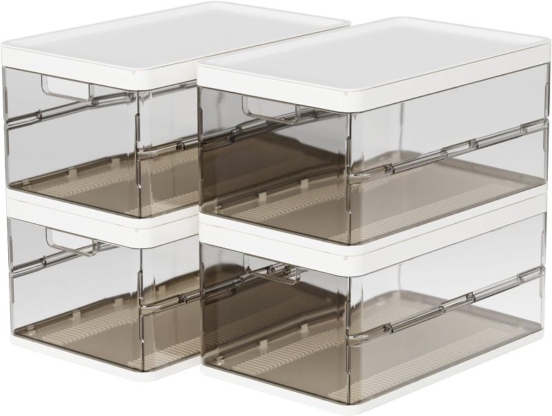 Photo 1 of *********USED//MISSING PIECES////SOLD AS PARTS***********SNSLXH 19QT Upgrade 4 Pack Stackable Storage Bins with 2 lids, Closet Organizers and Storage, Foldable Plastic Drawer Storage for Clothes, Toys, Clear with Black (Plastic)
