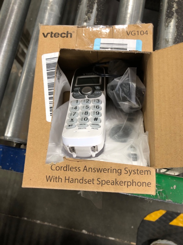 Photo 2 of VTech VG104 DECT 6.0 Cordless Phone for Home with Answering Machine, Blue-White Backlit Display, Backlit Buttons, Full Duplex Speakerphone, Caller ID/Call Waiting, Reliable 1000 ft Range (White/Grey) Caller ID + Answering Machine White