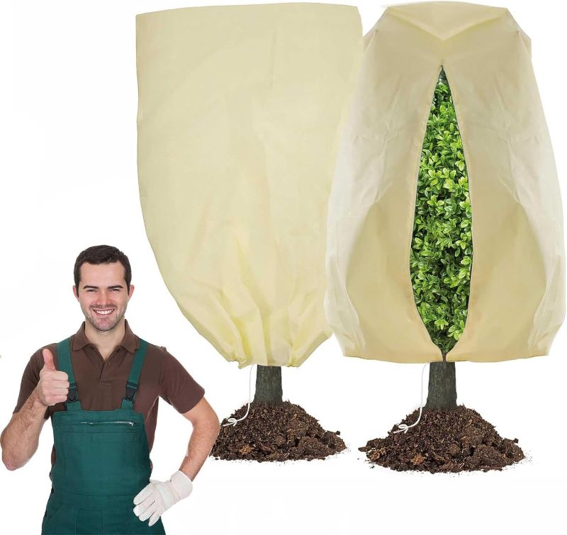 Photo 1 of 4 Packs Plant Covers Freeze Protection, 31.5”(W) x 47.3”(H) Large Frost Blankets for Plants Frost Cloth Plant with Zipper Drawstring for Cold Frost Freeze Bird Insect Prevention Sun Protection
