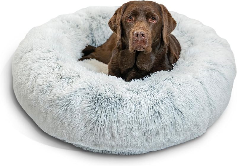 Photo 1 of 35.4" Extra Large Calming Dog and Cat Bed, Dog Beds for Dogs and Cats, Anti-Anxiety Donut Soft Round Bed, Washable Dog Bed , Light Grey 35.4in Light Grey