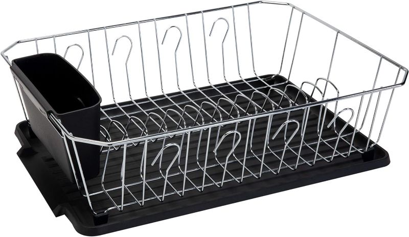 Photo 1 of ***MISSING TRAY***Kitchen Details 3 Piece Dish Rack | Drying Rack, Cutlery Basket & Drainboard Tray | Countertop | Self Draining | Rust Resistant | Chrome | Black