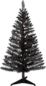 Photo 1 of 5ft Lighted Artificial Black Christmas Tree, Not Pre-lit Black Tinsel Pine Trees with Lights, Ideal for Ideal for Home, Office, and Xmas Party Décor - Includes Stand