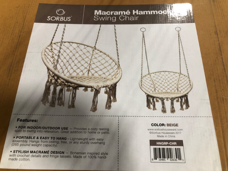 Photo 2 of ***SEALED BOX***Sorbus Swing Chair Macrame Hanging Hammock Chair – Stylish Decorative Premium Cotton Ceiling Boho Chair for Durability- Indoor, Outdoor, Chair, Patio, Porch, Garden, Gifts - Max 250Lbs