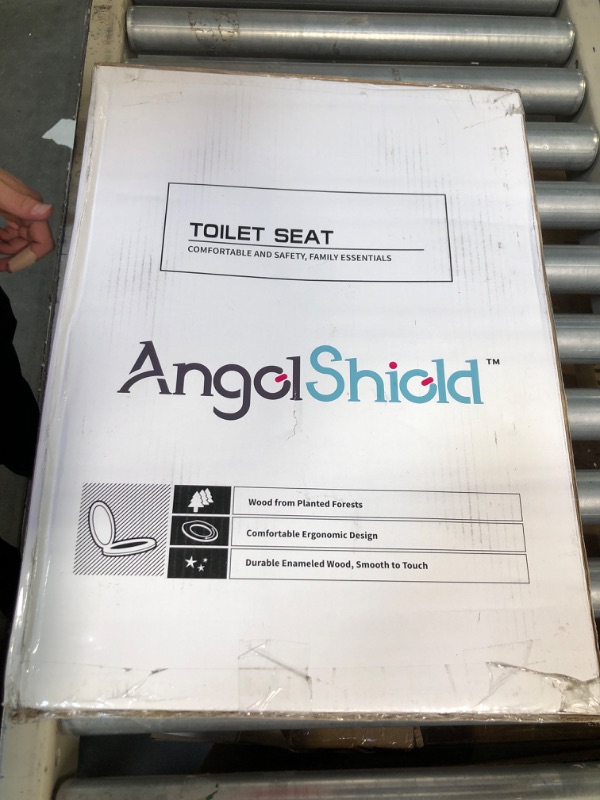 Photo 2 of ***SEALED BOX***Blue Elongated Toilet Seat Natural Wood Toilet Seat with Zinc Alloy Hinges, Easy to Install also Easy to Clean, Scratch Resistant Toilet Seat by Angol Shiold (Elongated, Blue) Elongated Blue