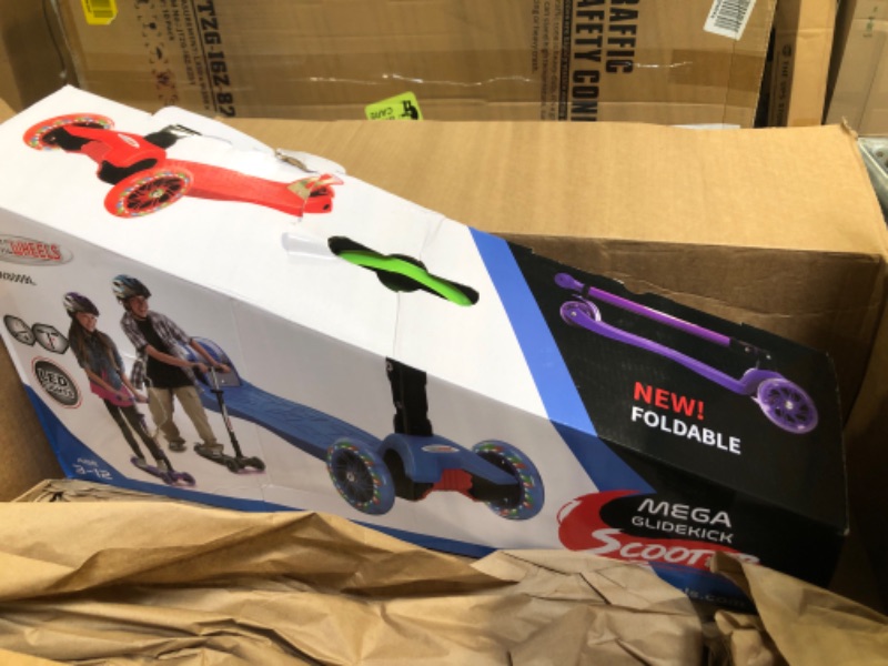 Photo 1 of ChromeWheels Scooters for Kids, Deluxe Kick Scooter Foldable 4 Adjustable Height 132lbs Weight Limit 3 Wheel, Lean to Steer LED Light Up Wheels, Best Gifts for Girls Boys Age 3-12 Year Old Aqua