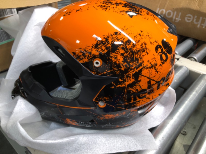 Photo 2 of Yesmotor Youth Kids Motocross Helmet Full Face Motorcycle Dirt Bike Off-Road Mountain Bike BMX MX ATV Helmet with(Gloves Goggles Mask) 4Pcs Set - DOT Approved orange Large