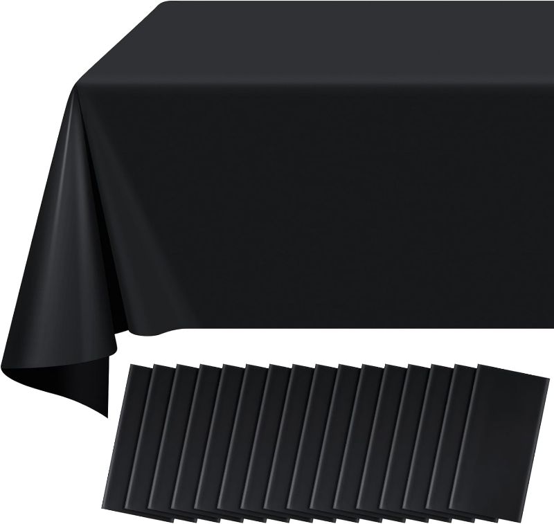 Photo 1 of 16 Pack Black Plastic Tablecloth for Rectangle Tables, Premium Decorative Black Disposable Table Cloths for Parties, Bulk Rectangle Party Table Cover for Birthday, Wedding, Anniversary
***Size unknown*** 