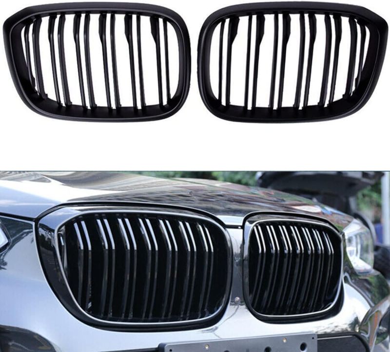 Photo 1 of 2 pcs Black Double Slats Gloss Black Grilles Front Hood Grill Insert Replacement (make and model unknown)