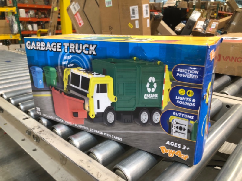 Photo 1 of JOYIN Toys for 3+ Yesrs Old Boys, 16" Large Garbage Truck Toy, Friction Powered Waste Management Garbage Truck with Lights and Sounds, Front Load Dumpster, Trash Bins with Trash Cards, Toddlers Gifts