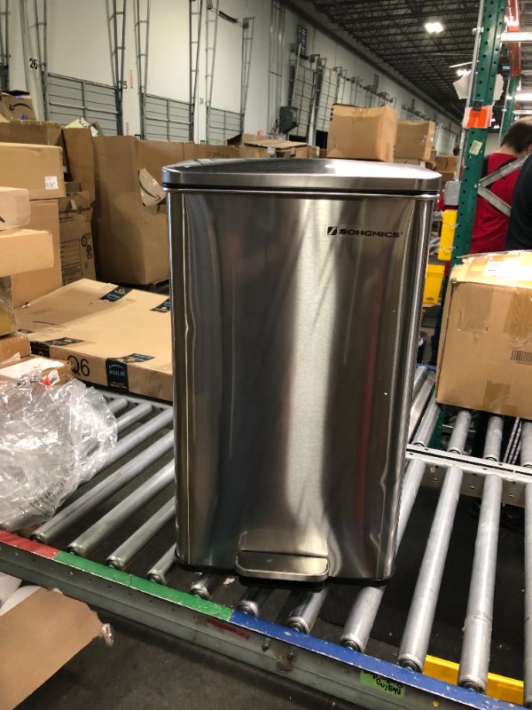 Photo 1 of **damaged SONGMICS Kitchen Trash Can, 10.5 Gallon Garbage Can, Large Step Trash Bin with Lid, Stainless Steel, Soft Close, 15 Trash Bags Included, Silver ULTB540E40 Silver 10.5 Gal