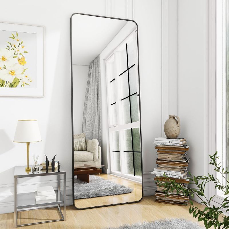 Photo 1 of BEAUTYPEAK Black Full Length Mirror, 65"x22" Rounded Corner Floor Mirror Standing Hanging or Leaning Against Wall Dressing Room Mirror Full Length Black 64x21