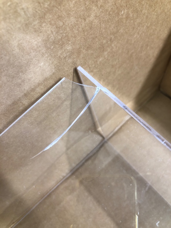 Photo 3 of **DAMAGED** Menkxi Display Cube Pedestal 9.8 x 9.8 x 23.6 Inch 5 Sided Acrylic Clear Pedestal Stand Acrylic Flower Stand Pillar Display Risers Tall Column Display Box for Table Wedding Events Fiestas Party Decor