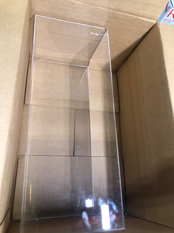 Photo 2 of **DAMAGED** Menkxi Display Cube Pedestal 9.8 x 9.8 x 23.6 Inch 5 Sided Acrylic Clear Pedestal Stand Acrylic Flower Stand Pillar Display Risers Tall Column Display Box for Table Wedding Events Fiestas Party Decor