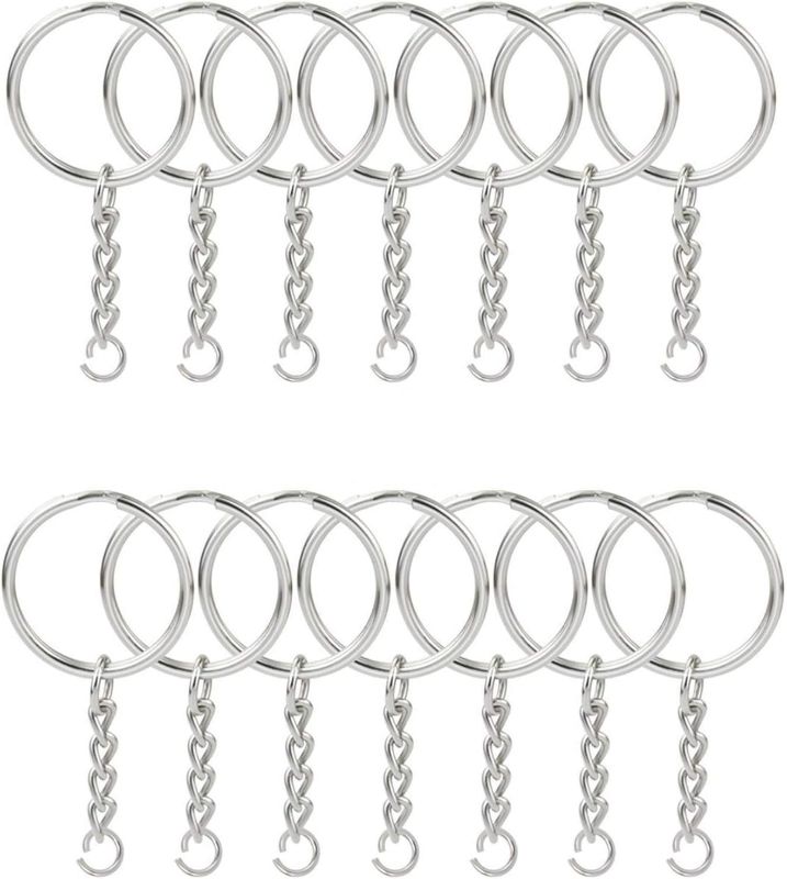 Photo 1 of 50PCS Split Key Ring with Chain 1 inch and Jump Rings, Silver Color Metal Split Key Chain Ring Parts with Open Jump Ring and Connector.