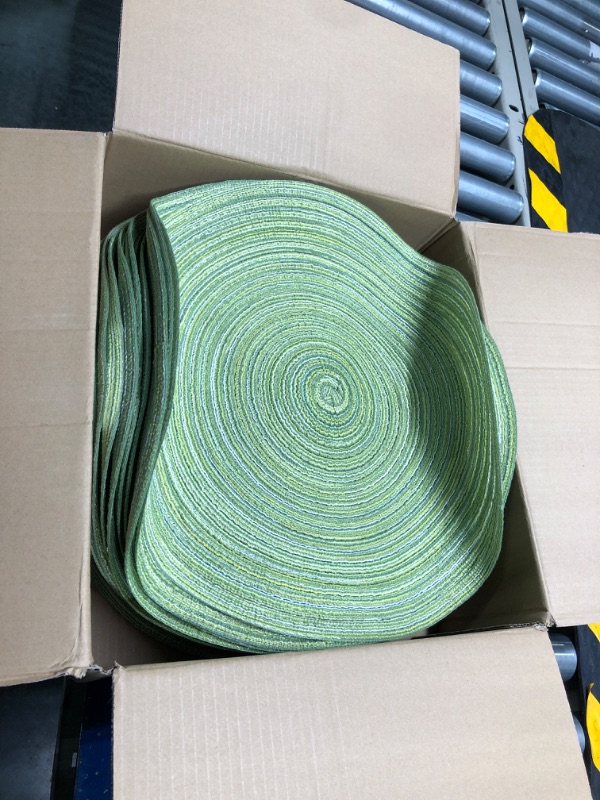 Photo 2 of 50 Pieces Round Woven Placemats Braided Place Mat Bulk 15 Inch Placemat Washable Heat Resistant Dining Table Mats for Wedding Party Decoration (Green) Green 50