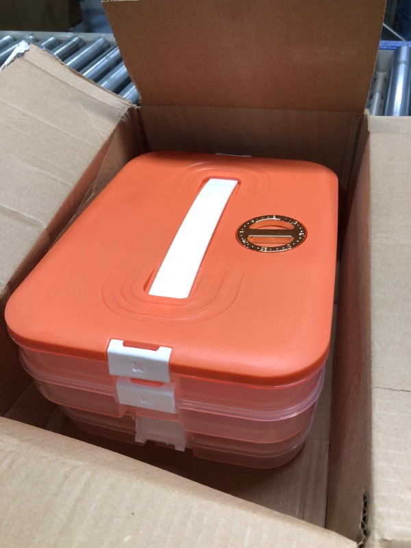 Photo 2 of 3 Layer Refrigerator Dumpling Box, Stackable Dumpling Food Containers, Dumpling Box Bins Holder with Lids for Refrigerator ( Orange )