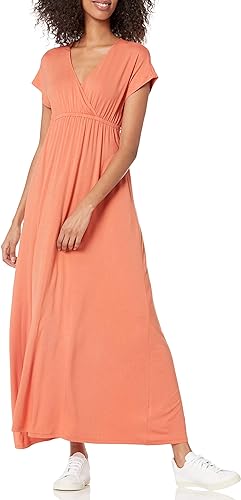 Photo 1 of Amazon Essentials Women's Waisted Maxi Dress (Available in Plus Size) Sustainably Sourced Rayon Blend Peach Small