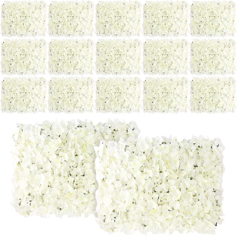 Photo 1 of 20 Pcs Artificial Flower Wall Panels 24 x 16 Inch Faux Hydrangea Flower Backdrop Artificial Flower Wall Floral Panels Backdrop for Wedding Party Birthday Home Wall Hanging (White)