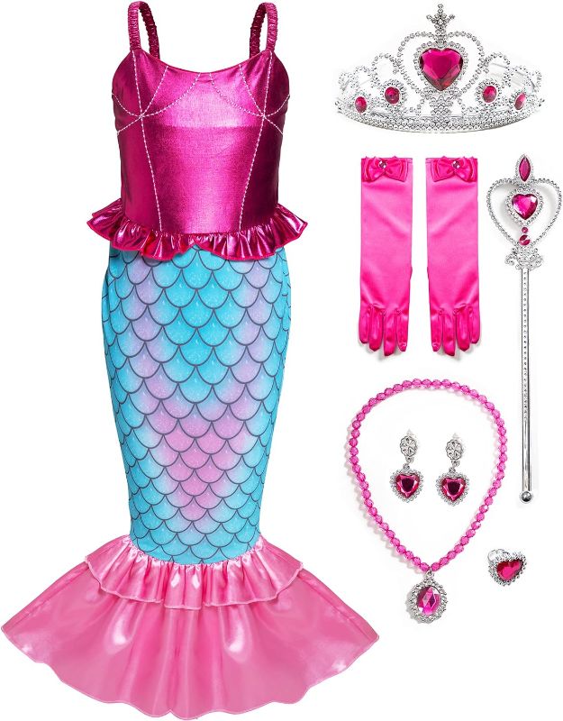Photo 1 of Funna Girls Mermaid Costume Princess Dress Up with Accessories Pink, 5T Pink 5T