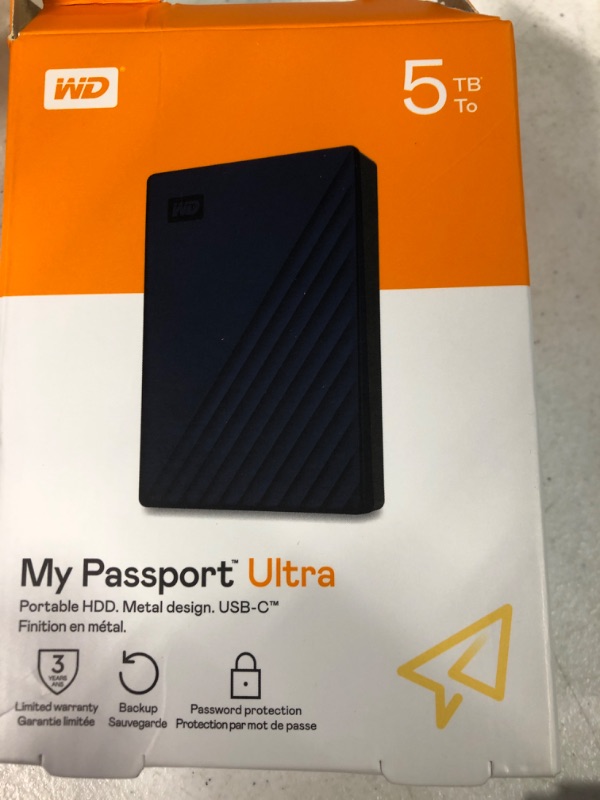 Photo 3 of Western Digital 5TB My Passport Ultra Blue Portable External Hard Drive HDD, USB-C and USB 3.1 Compatible - WDBFTM0050BBL-WESN Metalic Blue 5TB PC