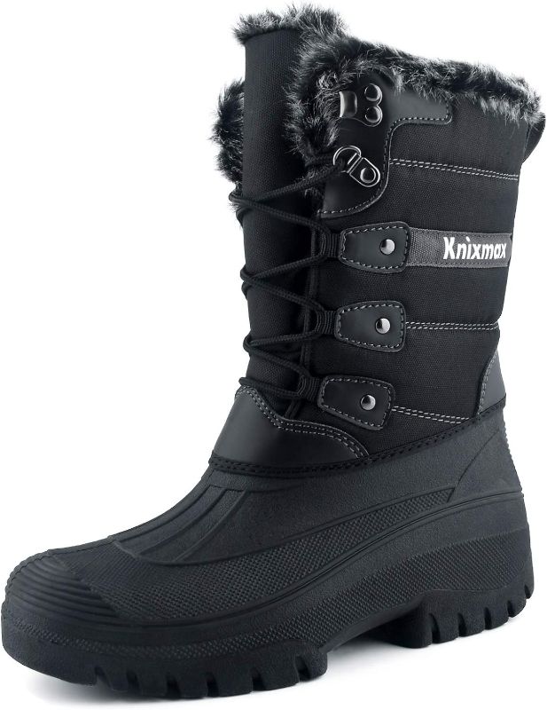 Photo 1 of Knixmax Women's Winter Snow Boots Waterproof Mid Calf Booties Fur Lined Warm Outdoor Insulated Mucker Yard Skiing Hiking Boots