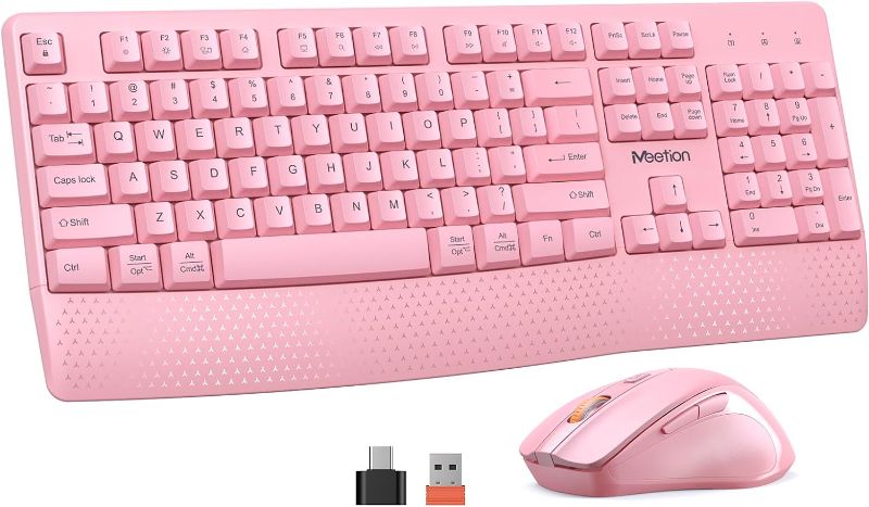 Photo 1 of MEETION Wireless Keyboard and Mouse, Computer Keyboard Mouse, 3 DPI Adjustable USB A and USB C Adapter Full-Sized Cordless Keyboard and Mouse, Wrist Rest..