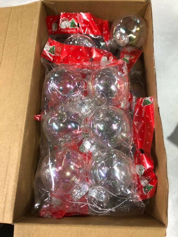 Photo 1 of 2.5'' Iridescent Ornaments Balls Plastic Set Clear Iridescent Christmas Ball Ornaments Plastic Fillable Ornament Ball Iridescent Christmas Ball Ornaments for Holiday Party Tree Decorations (50 Pcs)