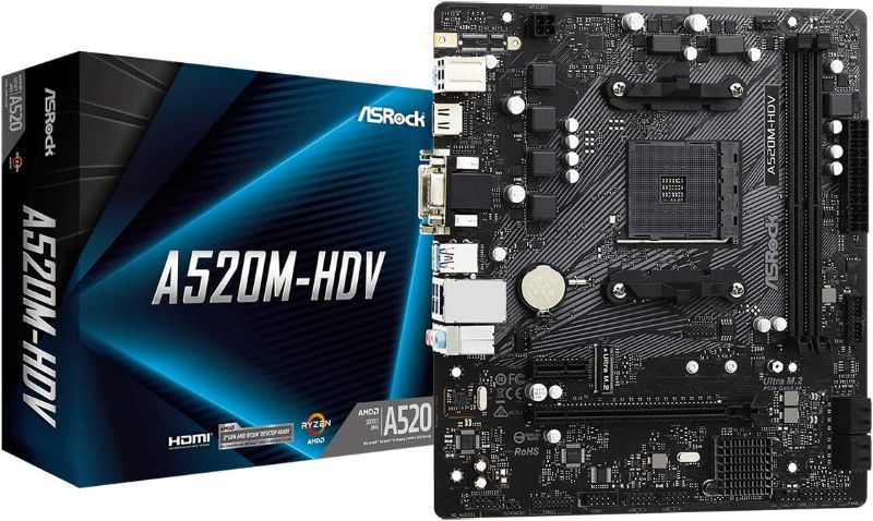 Photo 1 of ASRock A520M-HDV Supports AMD AM4 Socket Ryzen™ 3000, 4000 G-Series and 5000 and 5000 G-Series Desktop Processors Motherboard, 32 GB memory storage