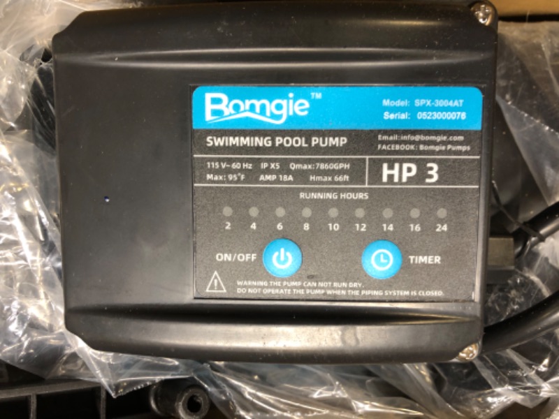 Photo 3 of 3 HP Pool Pump with Timer,7860GPH Above Ground Pool Pump Timer 115V, Inground Pool Pumps High Speed Flow, Self Primming Swimming Pool Pump with Filter Basket